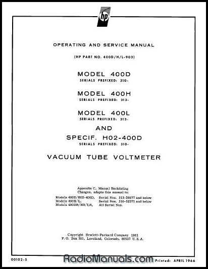 HP 400D / 400H / 400L Service & Operation Manual - Click Image to Close